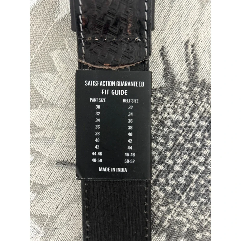 American Bison Mens Brown‎ Leather Basketweave Belt Ornate Buckle XL 42-44